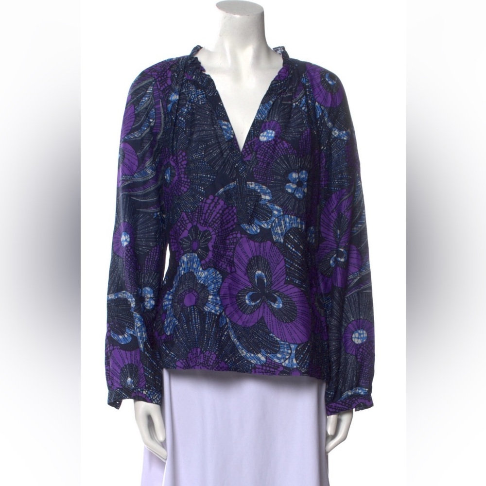 XiRENA Vibrant Purple and Blue Floral Blouse